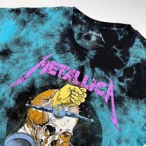 Metallica Damaged Justice Tie Dye Long Sleeve T Shirt Mens Large Black Teal